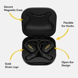 Shokz OpenFit Open-Ear Wireless Bone Conduction Bluetooth Earbuds Black + Case